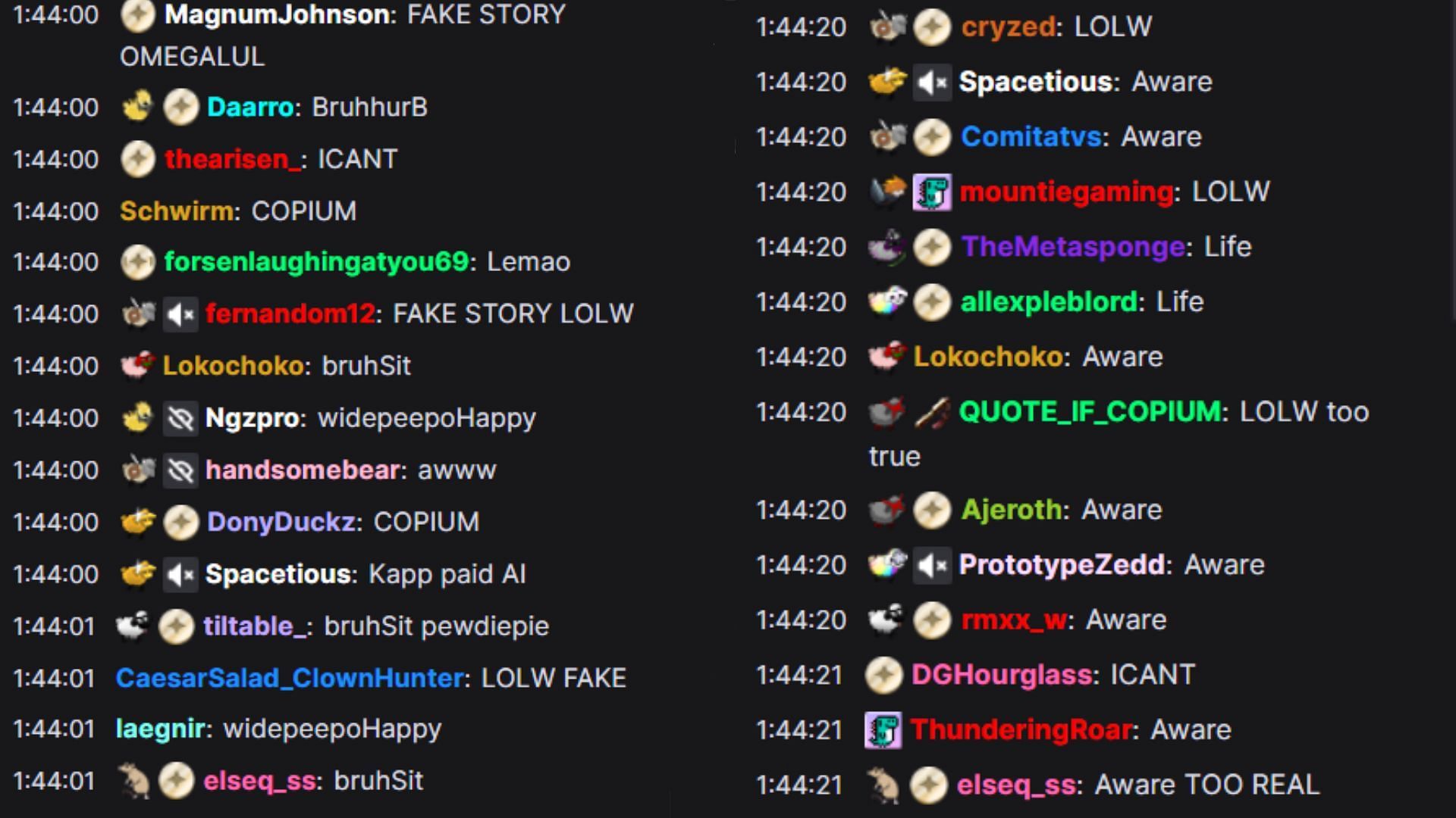 Chat reacting to AI greentexts (Image via quin/Twitch)