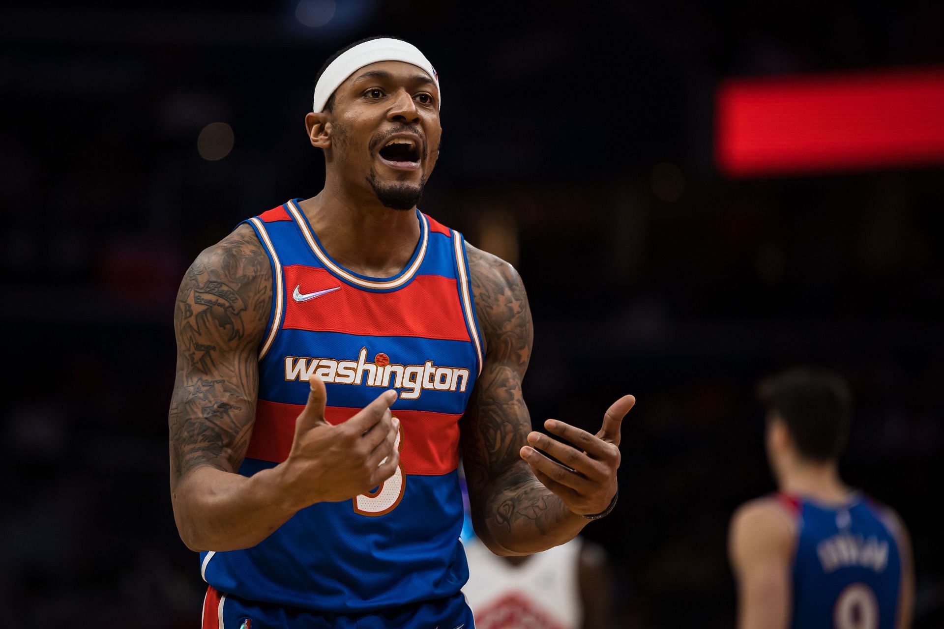 Bradley Beal of the Washington Wizards reacts during a game