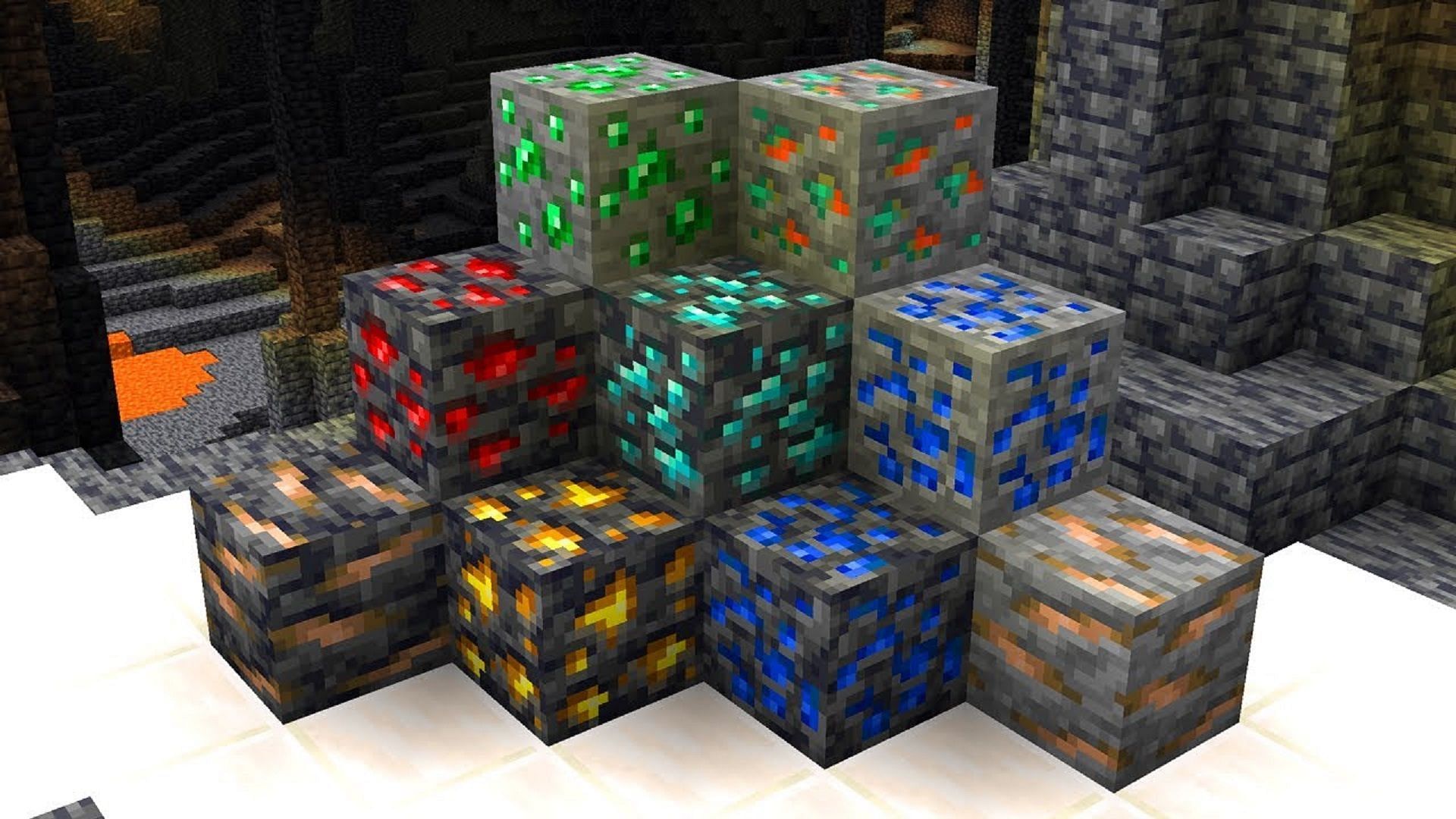 Minecraft 1.19&#039;s assorted ores (Image via Mojang)