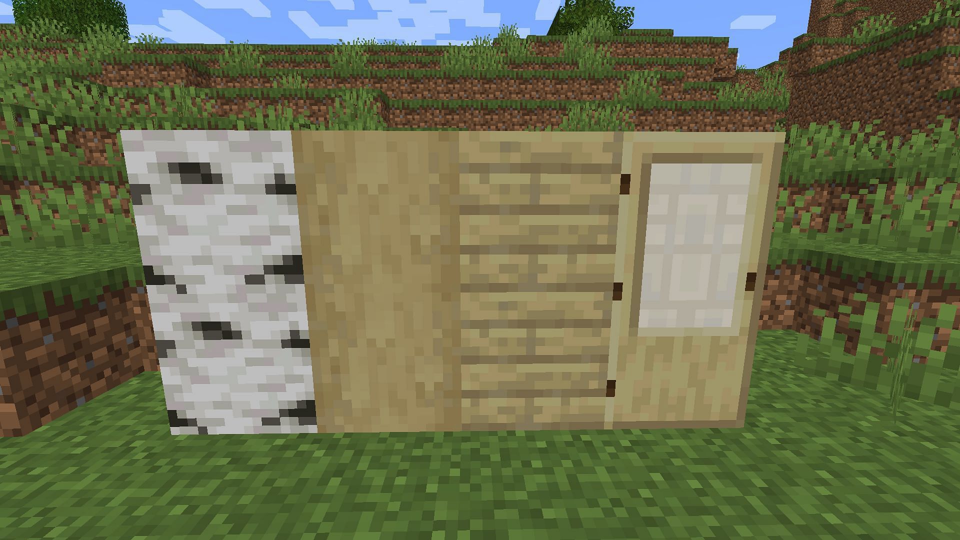 Birch wood and some of its different blocks (Image via Minecraft)