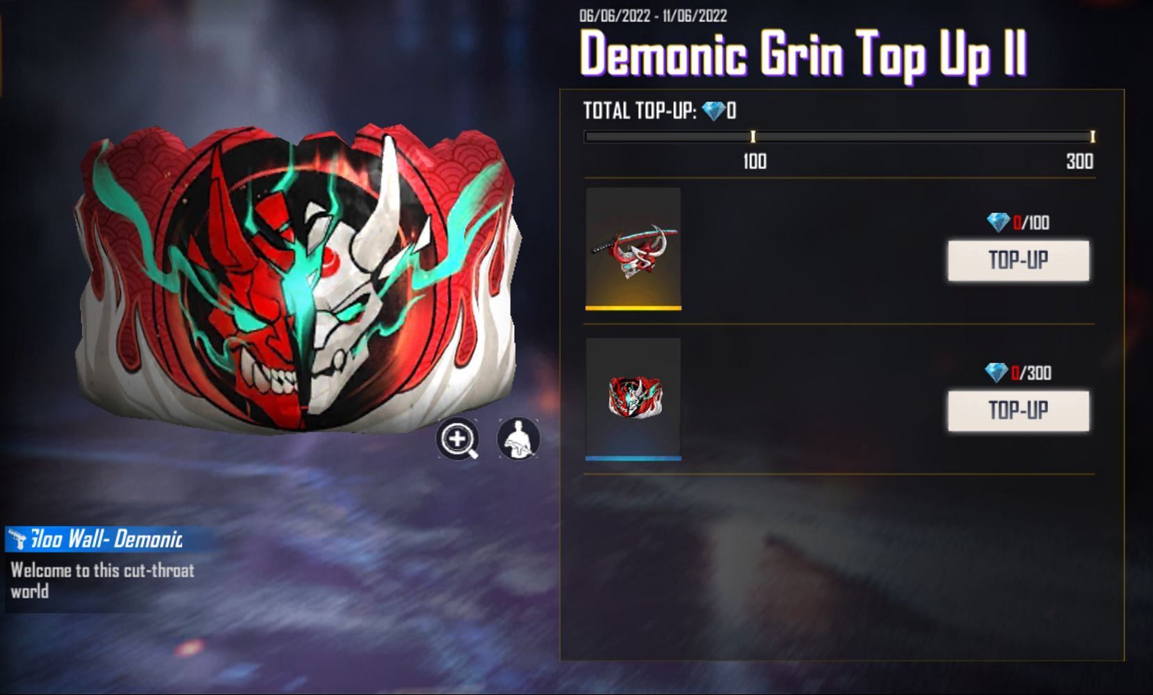 Demonic Grin Top-Up 2 in Free Fire MAX (Image via Garena)