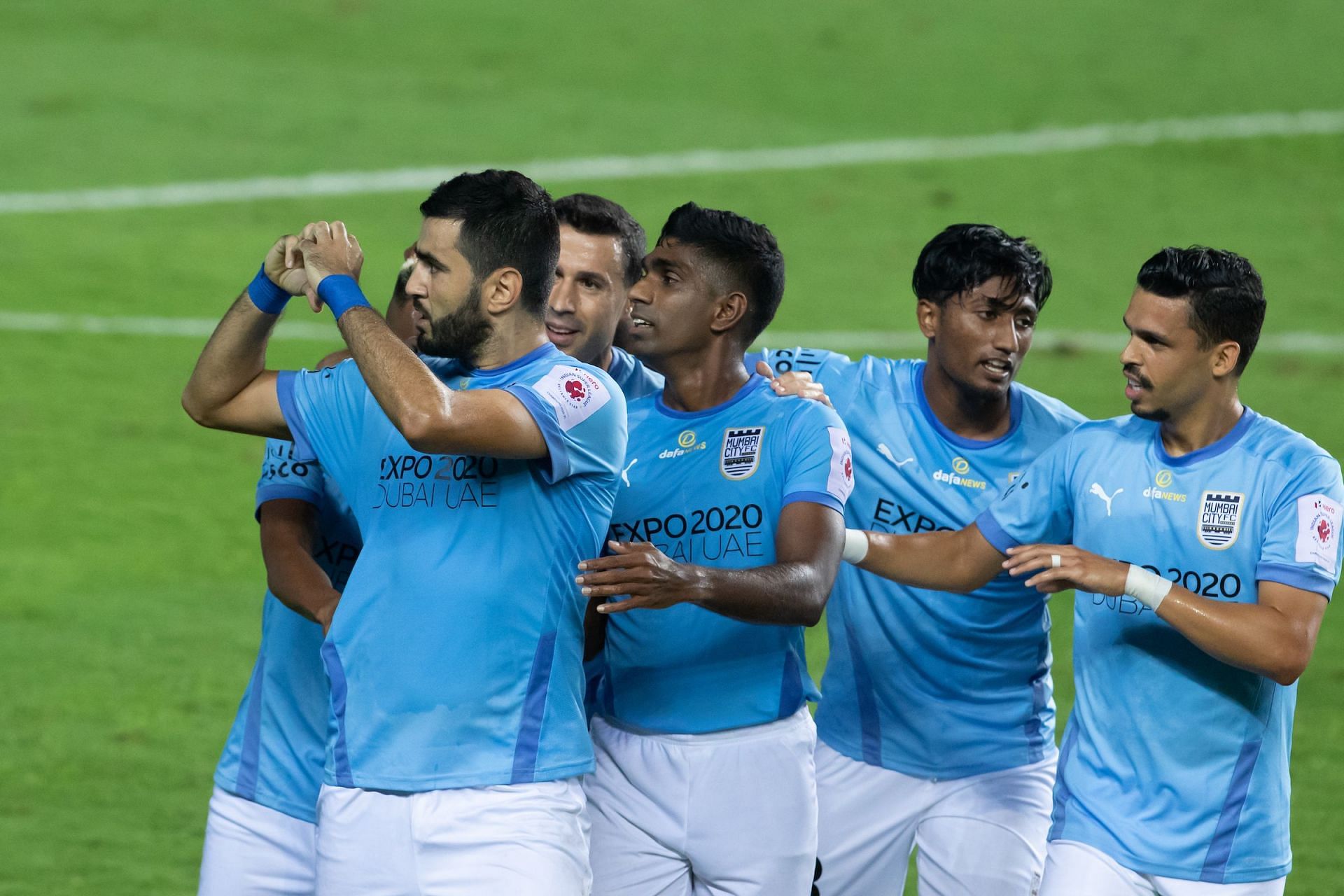 Mumbai City FC players celebrate Ahmed Jahouh&#039;s goal against Odisha FC (Image Courtesy: ISL)