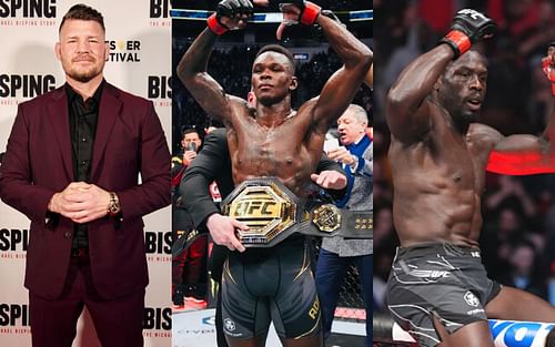 Michael Bisping (left), Israel Adesanya (center), Jared Cannonier (right) [Images courtesy: Getty, @mikebisping and @stylebender via Instagram]