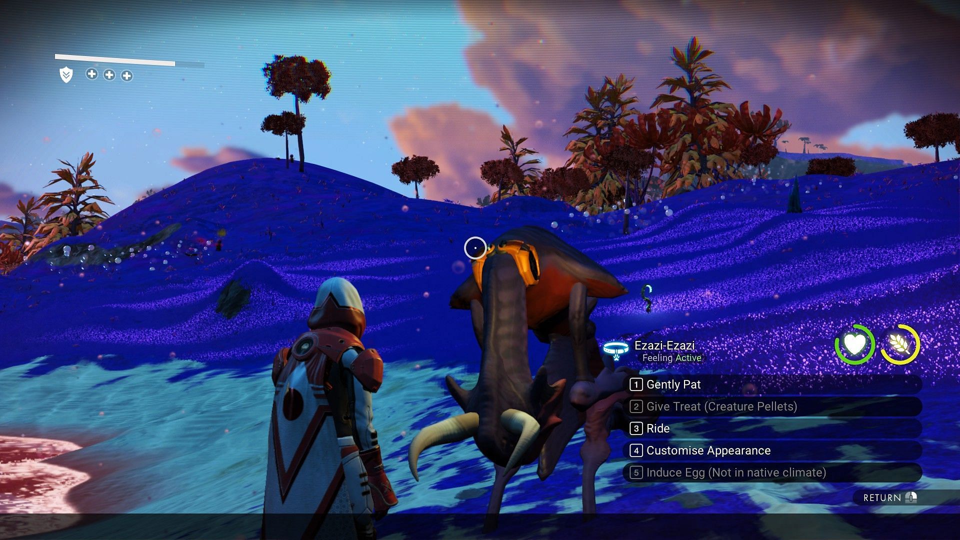 Options on a tamed pet in No Man&#039;s Sky (Image via Hello Games)