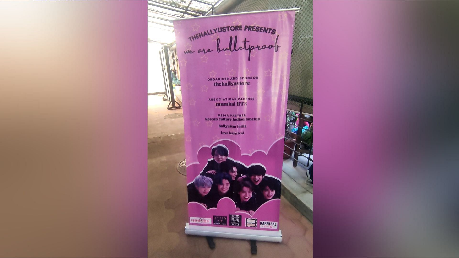 The We are Bulletproof event banner at the inner entrance of The Emerald, Juhu (Image via thehallyustore)