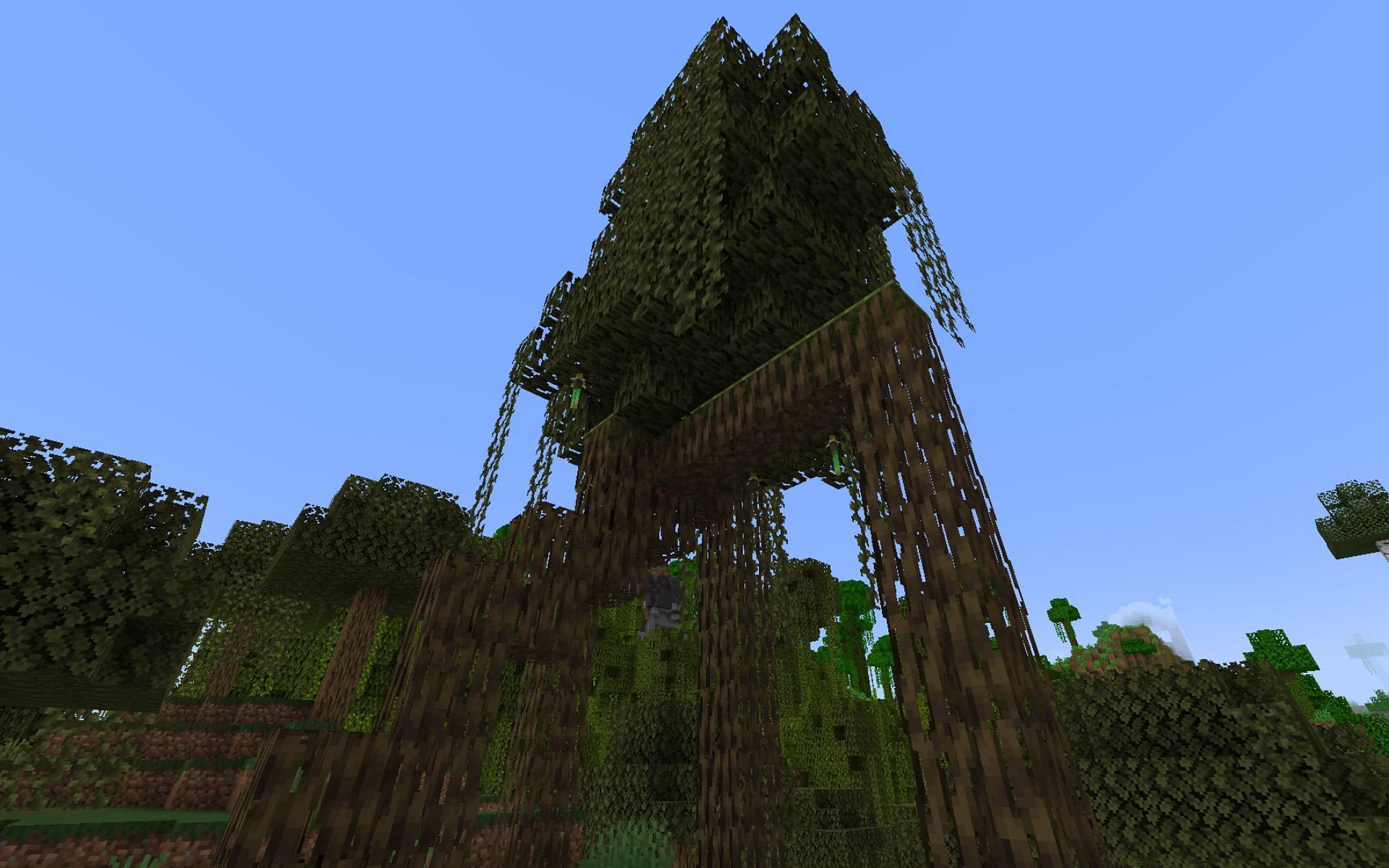 Mangrove tree manually grown in a normal Swamp biome (Image via Minecraft 1.19)