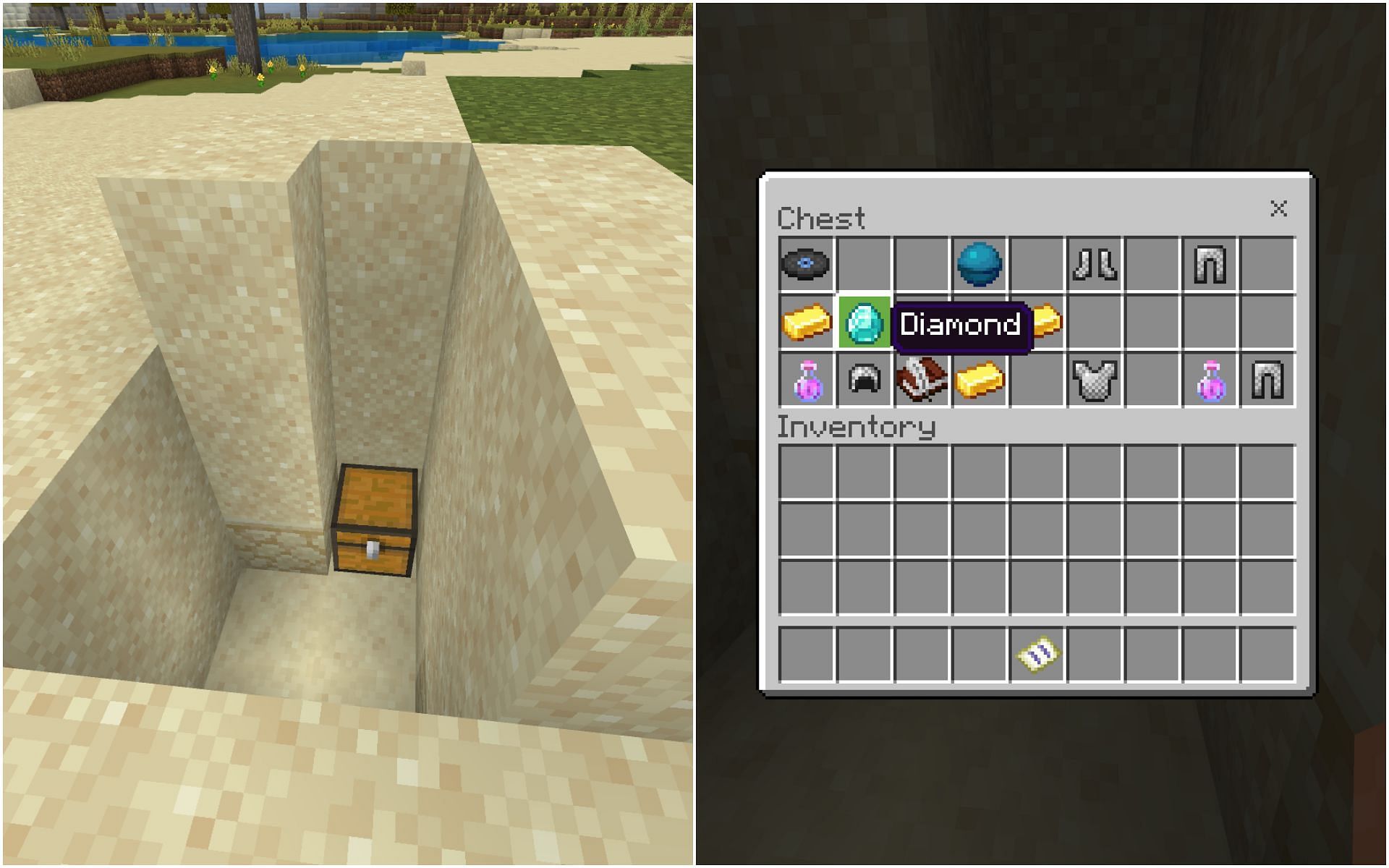 Buried treasure chest is quite easy to find once players find the map (Image via Minecraft 1.19 Bedrock Edition)