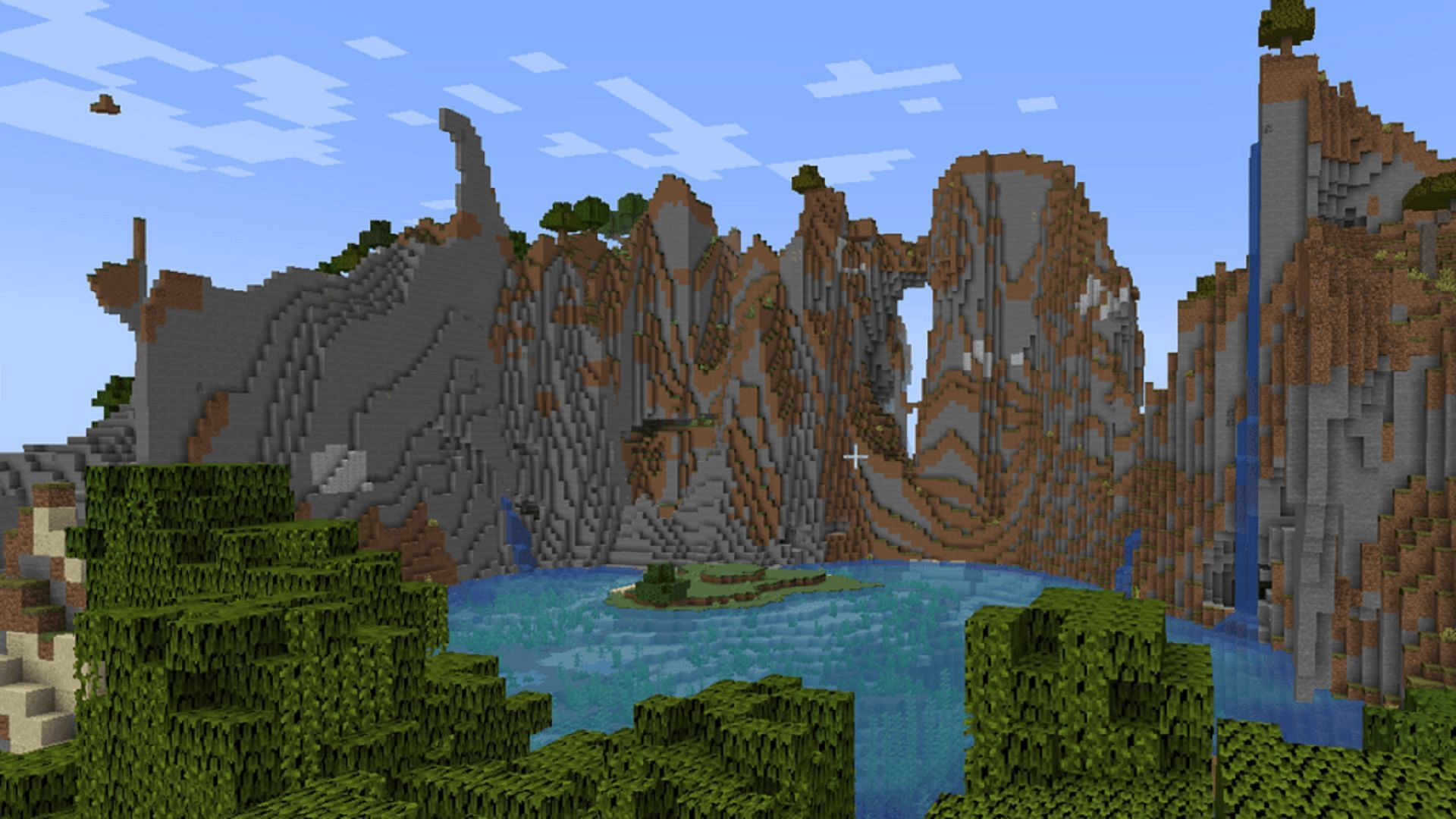 The natural terrain of this seed is begging to be built upon (Image via Mojang)