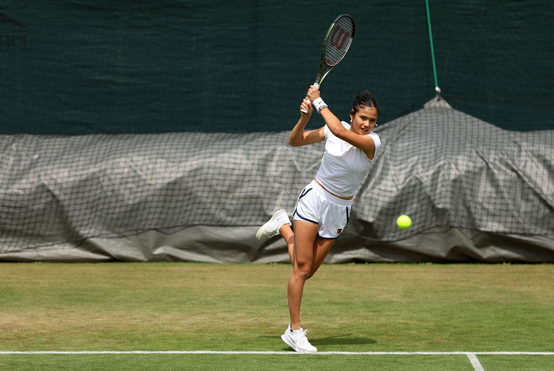 Emma Raducanu at a practice session at the 2022 Wimbledon.