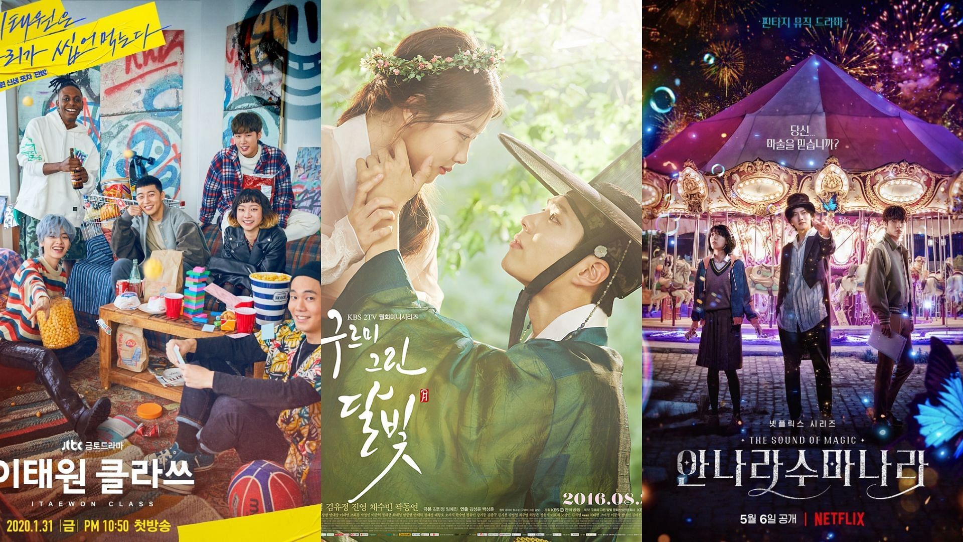 The posters for Itaewon Class, Love in the Moonlight and The Sound of Magic (Image via Asianwiki)