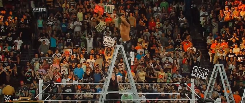 Seth Rollins won the 2014 Money in the Bank ladder match with the help of Kane