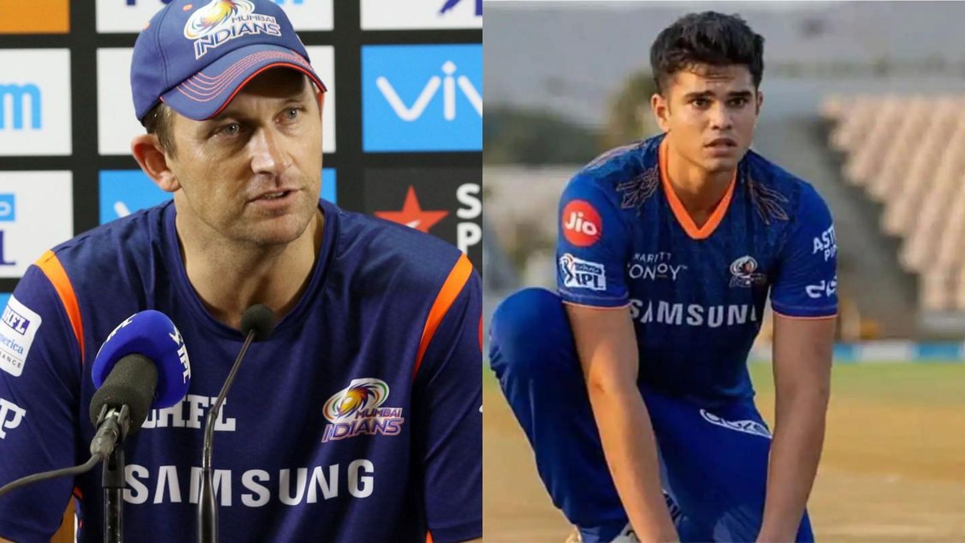 Shane Bond (L) and Arjun Tendulkar. (P.C.:Twitter)