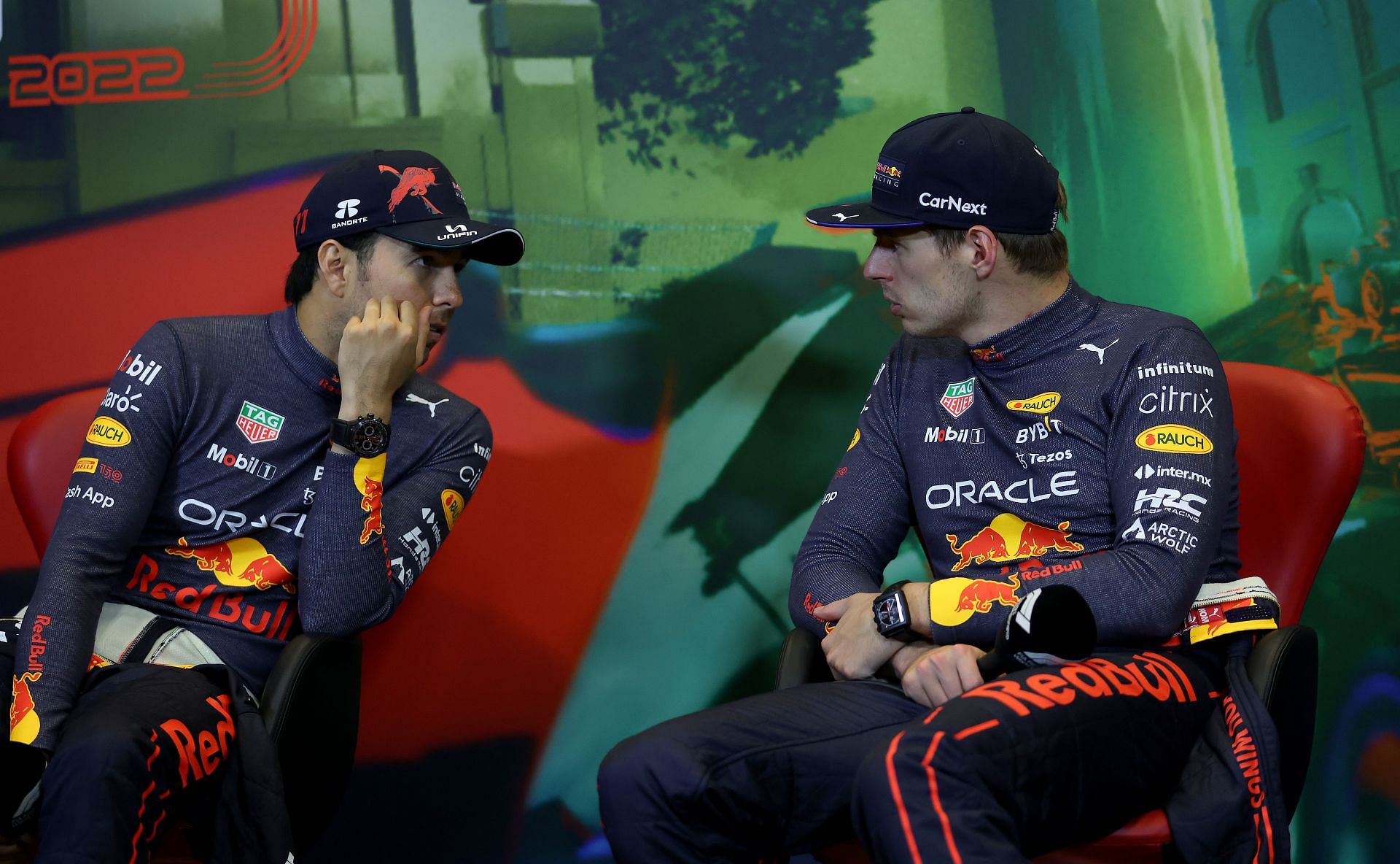 At the 2022 F1 Azerbaijan GP, Max Verstappen (right) just showed Sergio Perez (left) who the boss is