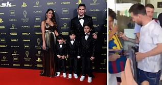 PSG star Lionel Messi mobbed by fans at the airport as he returns to Barcelona with family