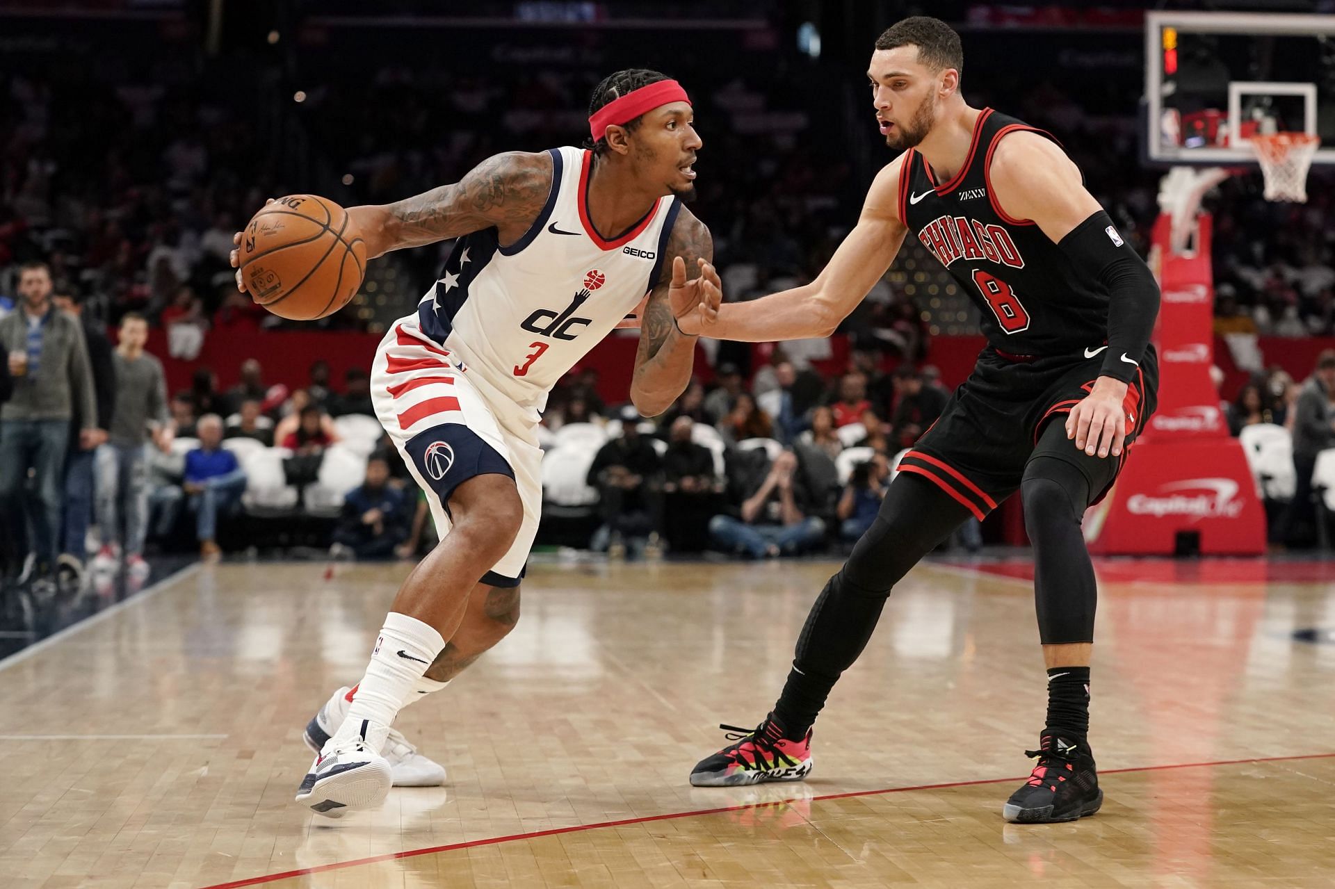 Bradley Beal [right] and Zach LaVine are reportedly names the Portland Trail Blazers are interested in. [Photo: Wiz of Awes]