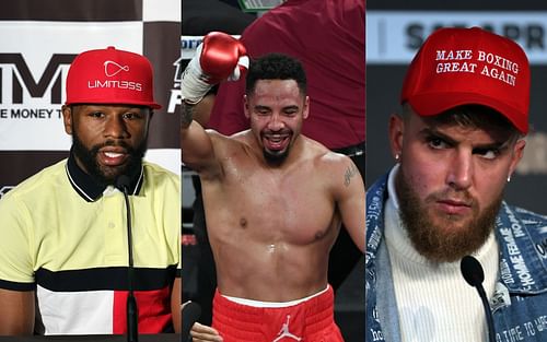 Floyd Mayweather (left) Andre Ward (center), and Jake Paul (right) (Image credits Getty)