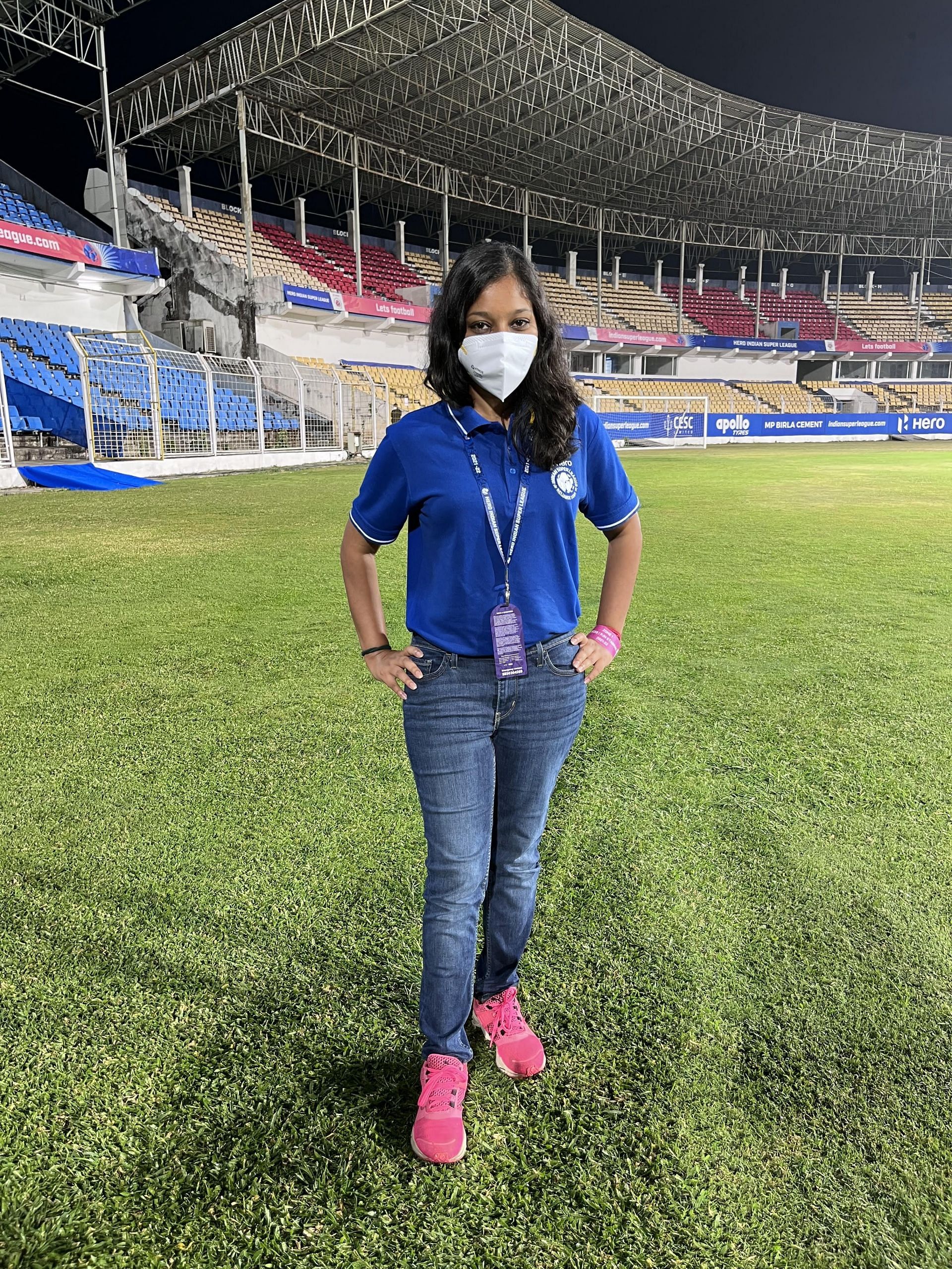 Ms Chatterjee at the Hero ISL 2021-22 (Image via Namrata Chatterjee)