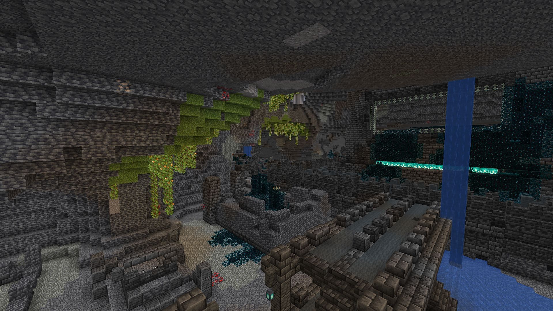 The lush ancient city found using the seed (Image via Minecraft)