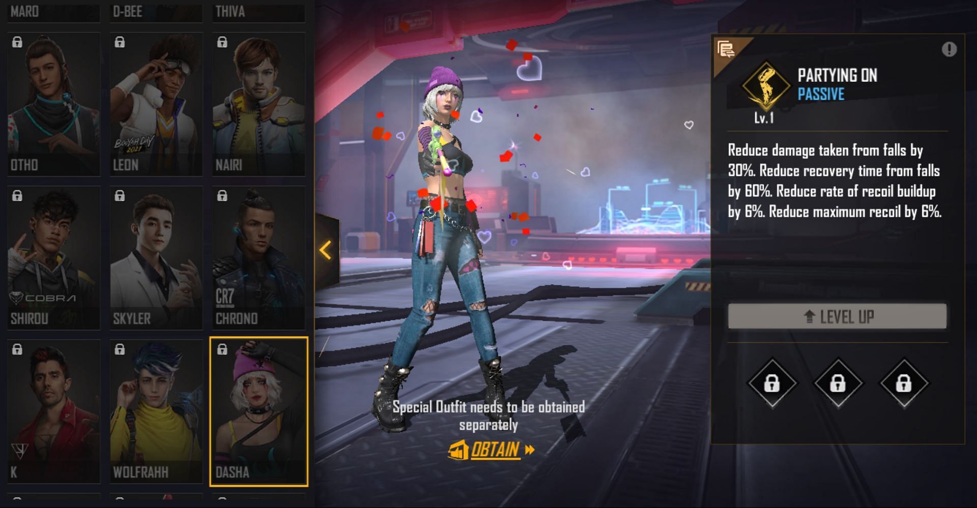 Dasha has the &quot;Partying On&quot; ability in Free Fire MAX (Image via Garena)