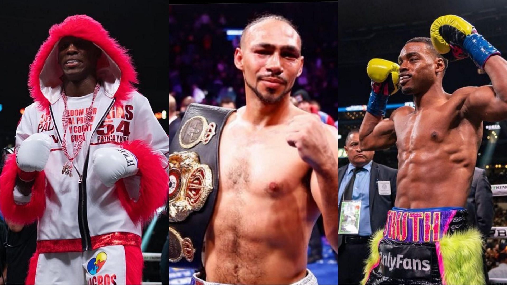 Yordenis Ugas (left, @yordenis_ugas), Keith Thurman (center, @keithonetimethurman), Errol Spence Jr. (right, @errolspencejr) [images courtesy of Instagram]