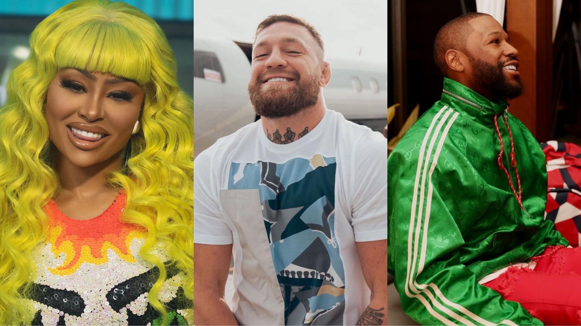 Blac Chyna (left, @blacchyna), Conor McGregor (center, @thenotoriousmma), Floyd Mayweather (right, @floydmayweather) [images courtesy of Instagram]