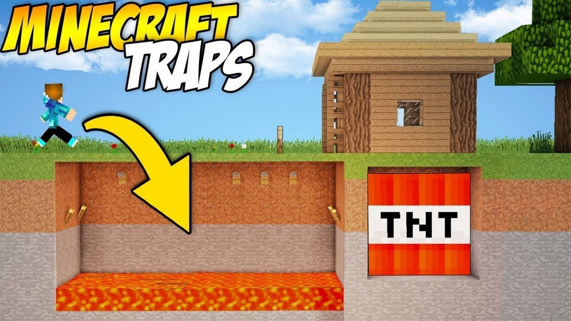 Placing TNT under a player&#039;s house can obliterate invaders, at a cost (Image via WiederDude Tutorials/YouTube)