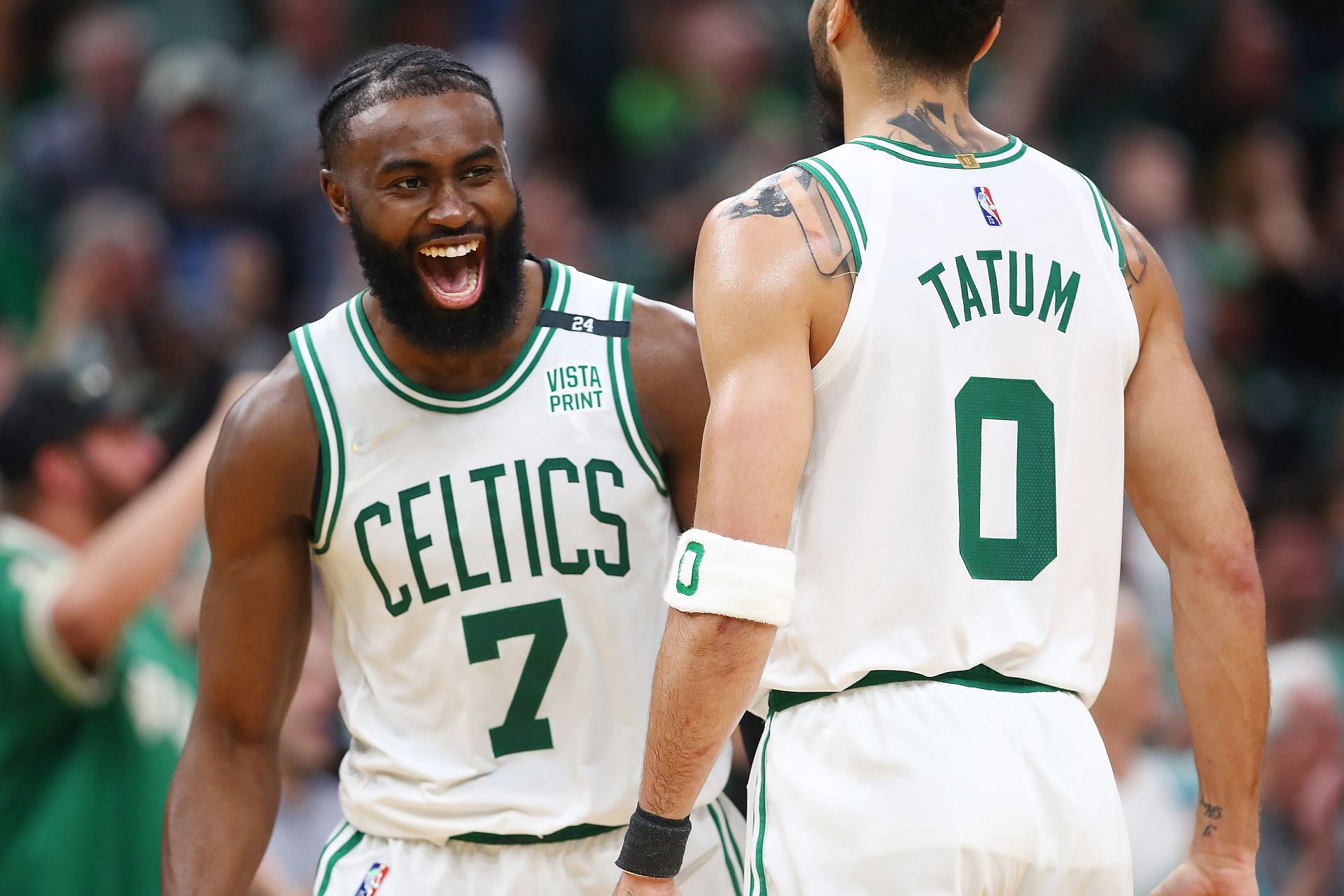 Jaylen Brown and Jayson Tatum of the Boston Celtics