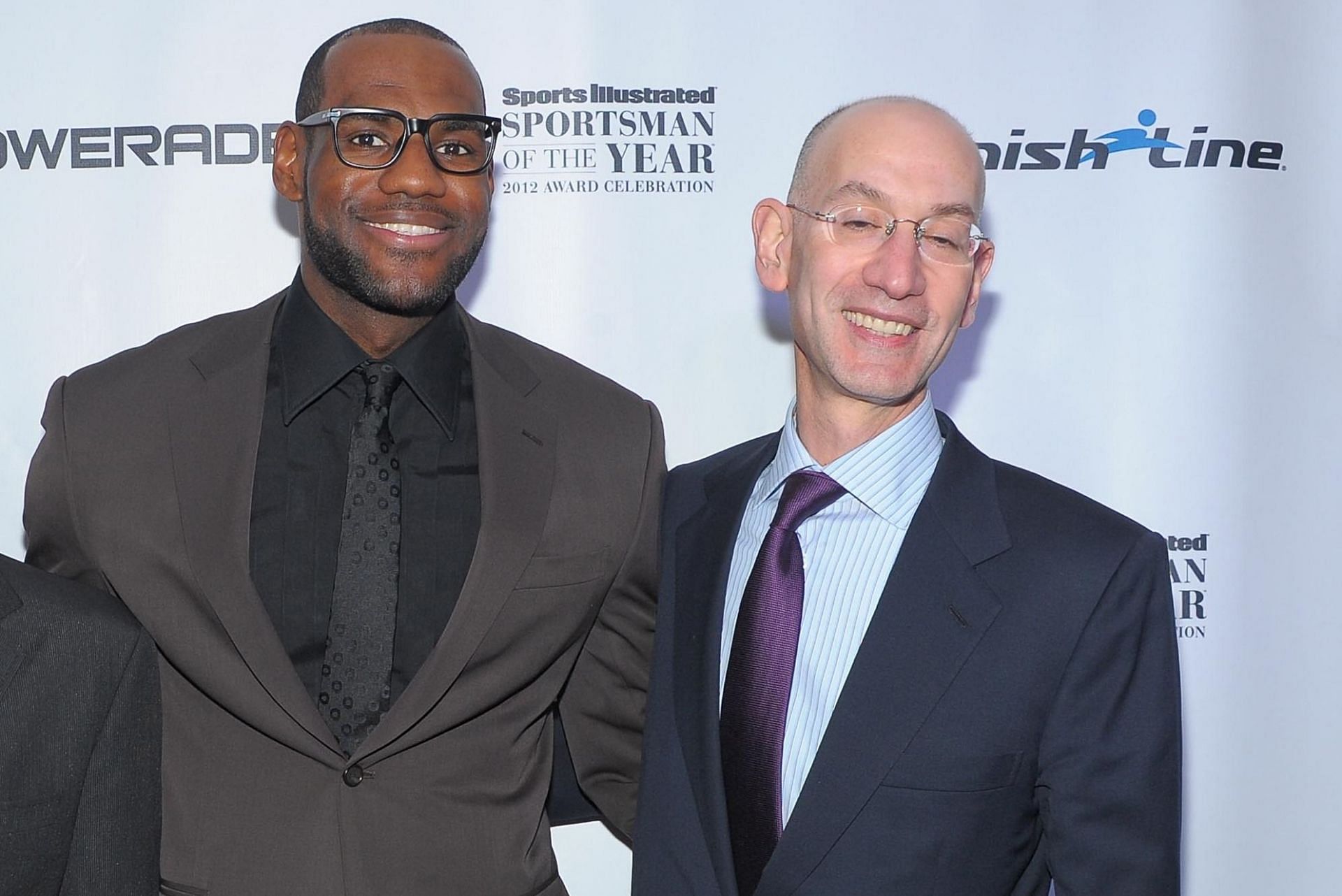 Adam Silver (right) has quelled reports about the NBA expanding after 2024, which could put LeBron James&#039; dream of owning a team on hold. [Photo: Bleacher Report]