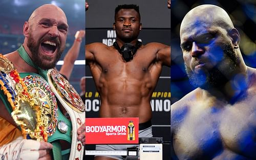 Tyson Fury (left); Francis Ngannou (center); Jairzinho Rozenstruik (right)