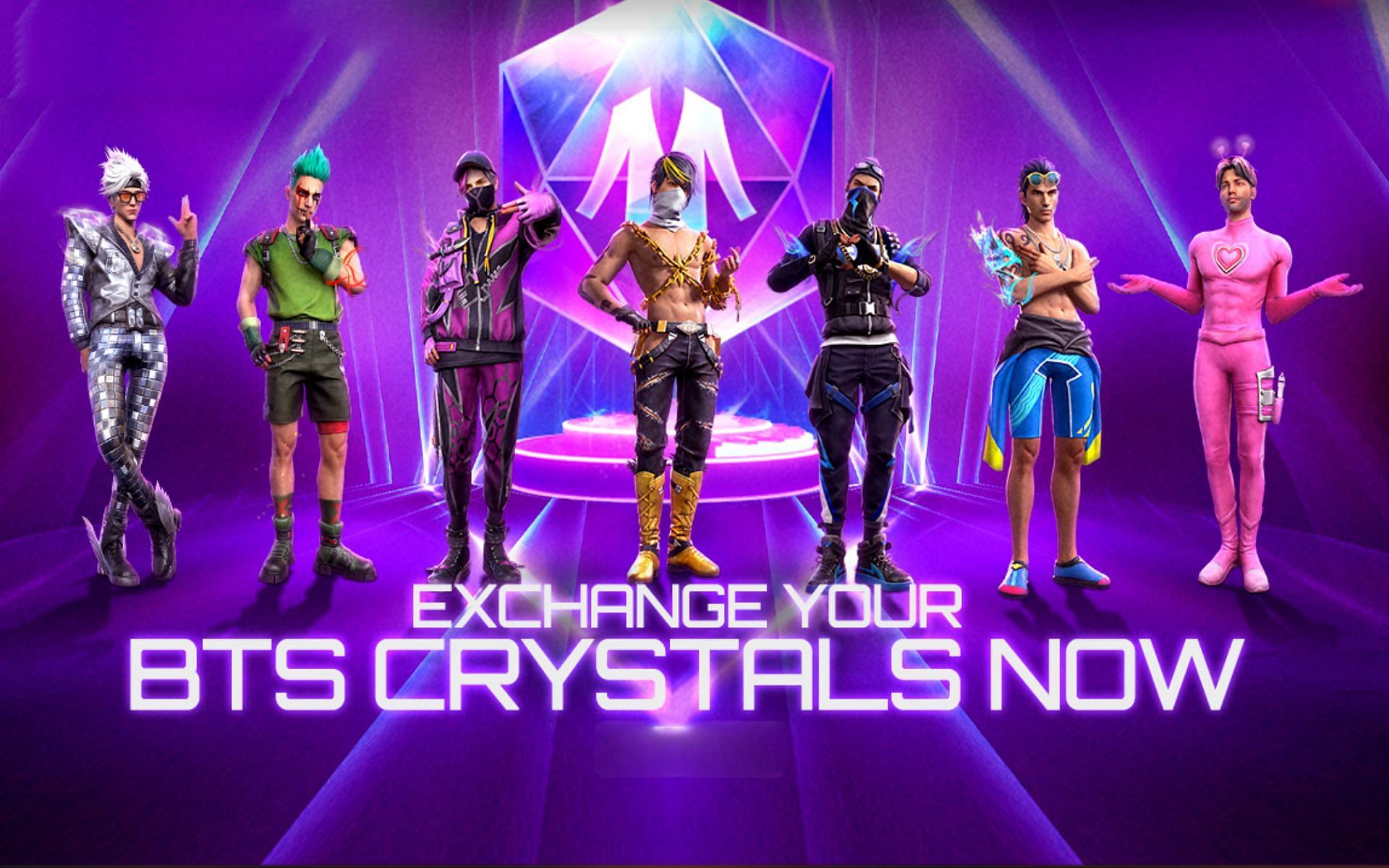 BTS Crystals can be exchanged for one of the seven Free Fire bundles (Image via Garena)