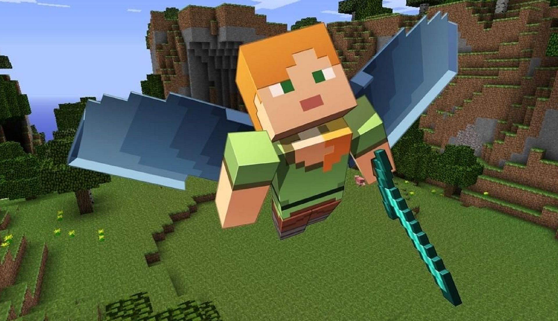 Alex flying using Elytra in Minecraft (Image via Mojang)