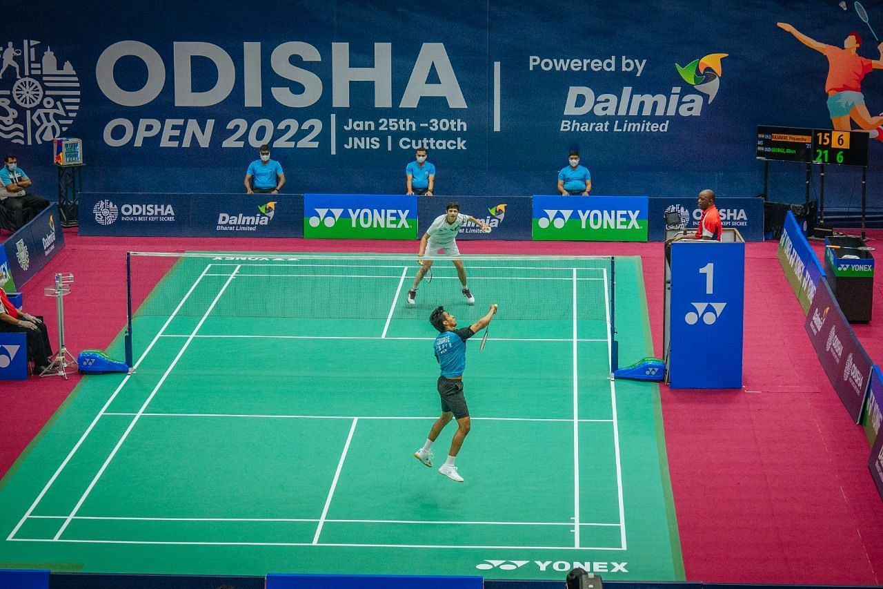 Sixth seed Kiran George (in blue T-shirt) finishes runner-up at the Denmark Masters International Challenge Badminton tournament. (Pic credit: BAI)