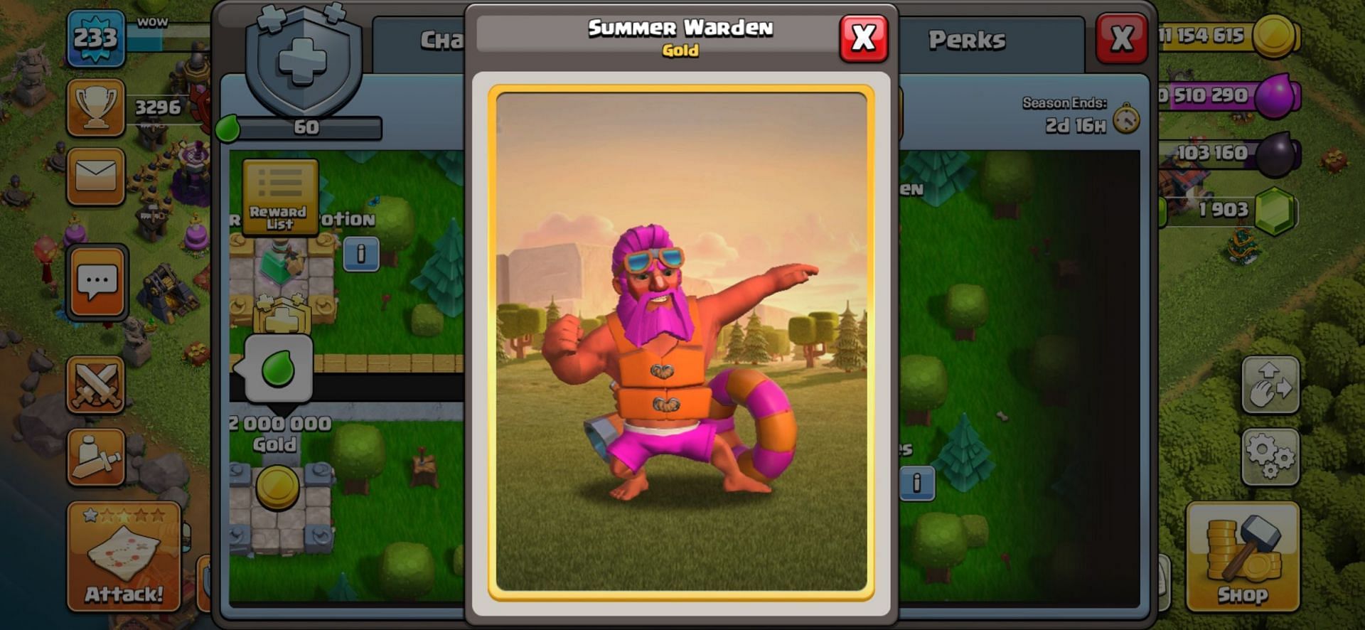 Summer Warden in Clash of Clans (Image via Sportskeeda)