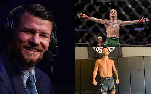 Michael Bisping (left), Sean O'Malley (top right), and Pedro Munhoz (bottom right) [Images courtesy of Getty and @pedromunhozmma Instagram]