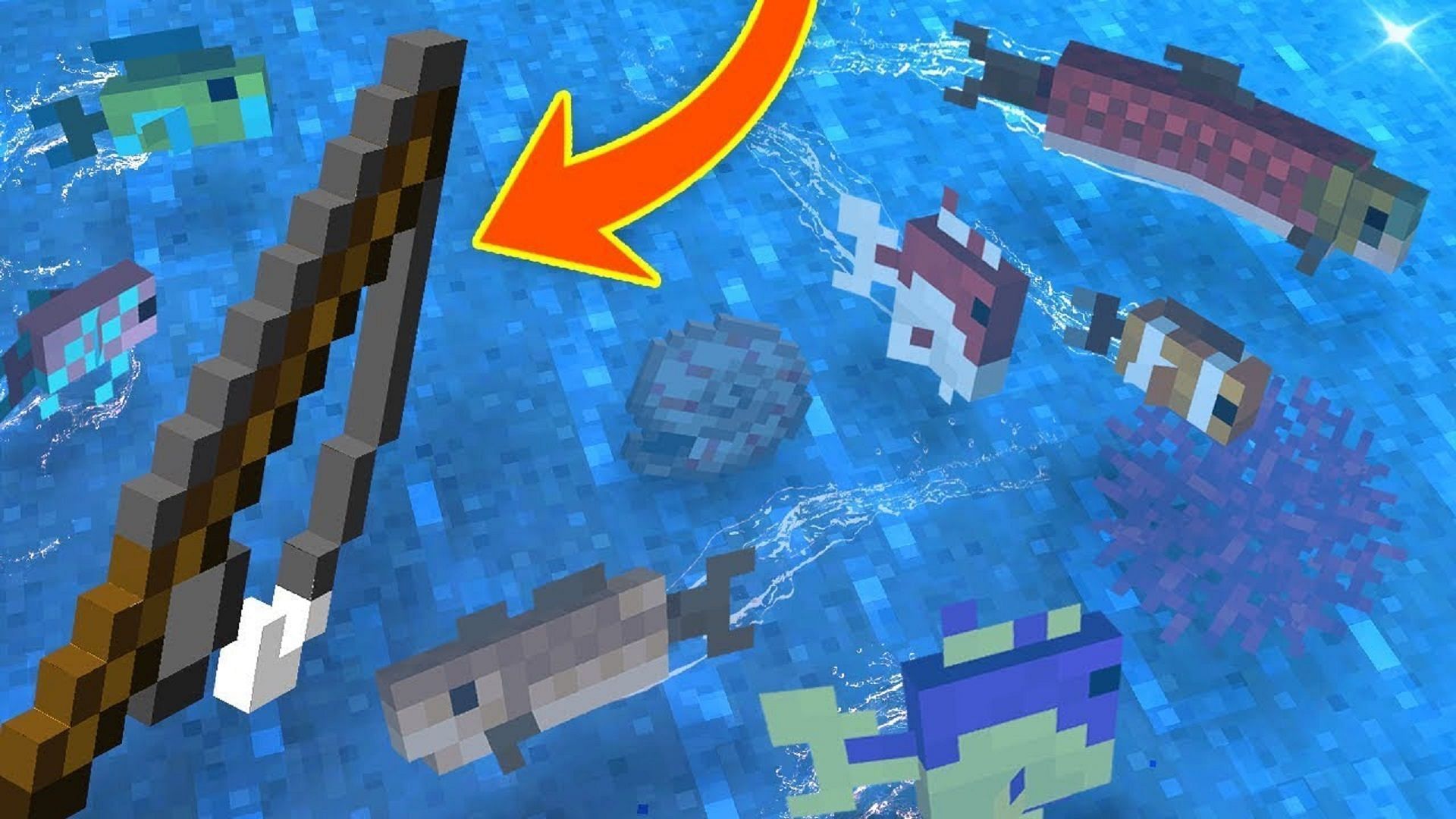 Minecraft&#039;s fishing rod and fish mobs (Image via Cubey/YouTube)