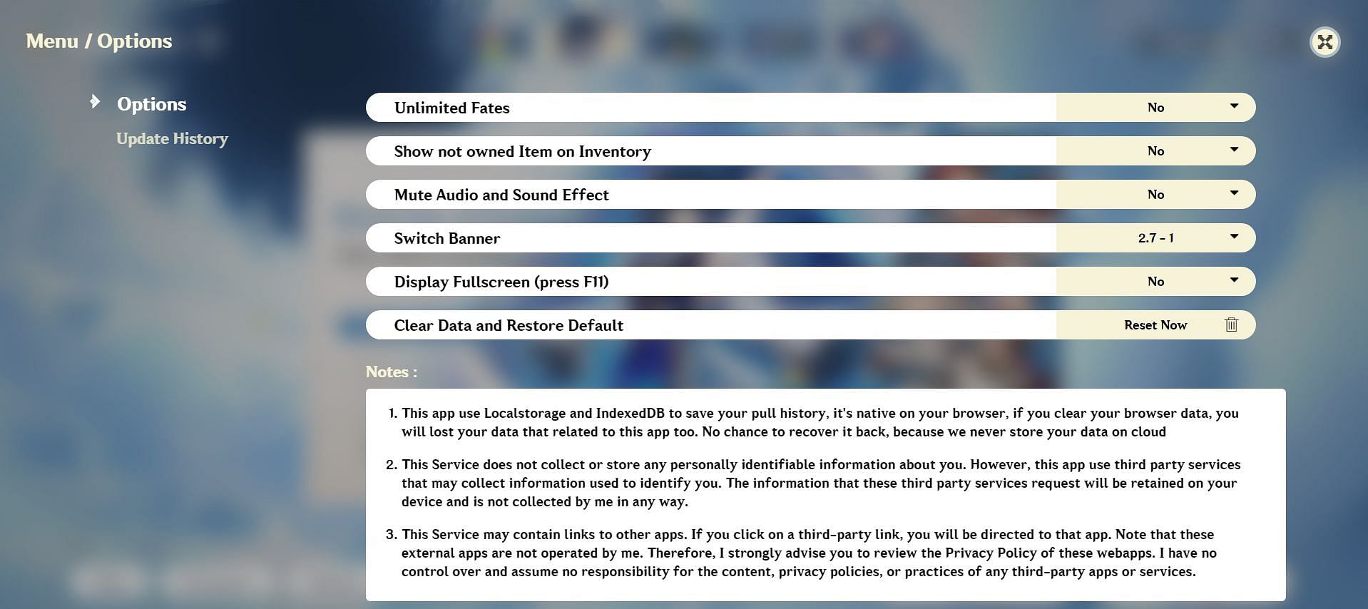 The unlimited fates option (Image via wishsimulator.app)