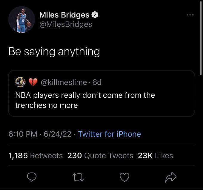 Controversial Hornets Player Miles Bridges Says He Might Be Back In March, Fadeaway World