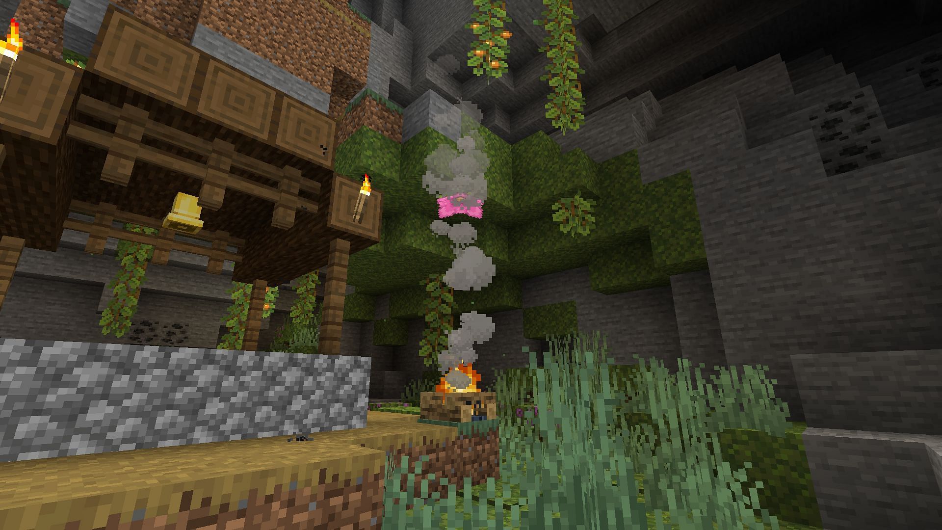 The village that is part of the lush cave (Image via Minecraft)