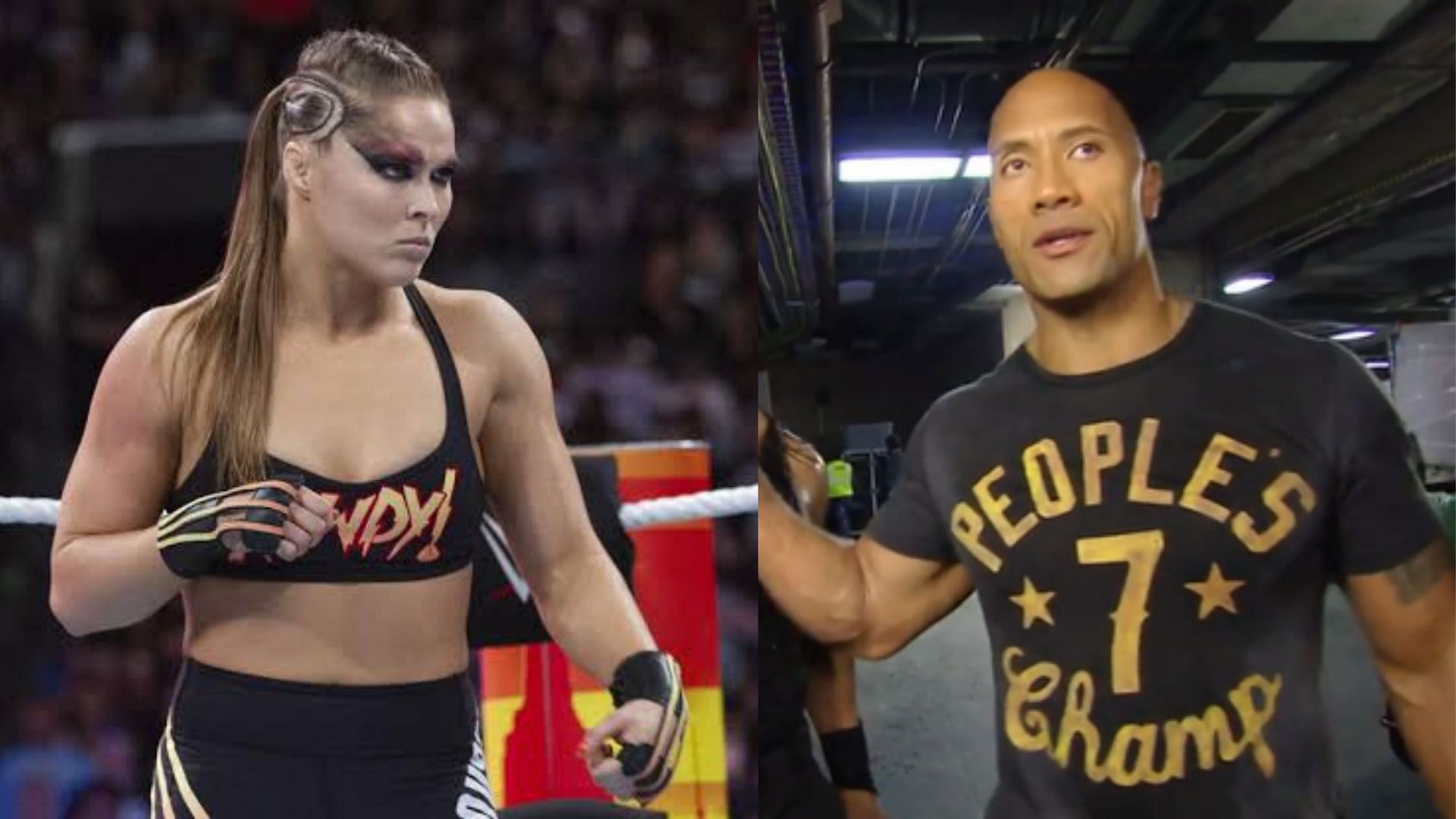 Ronda Rousey (L); and The Rock (R).