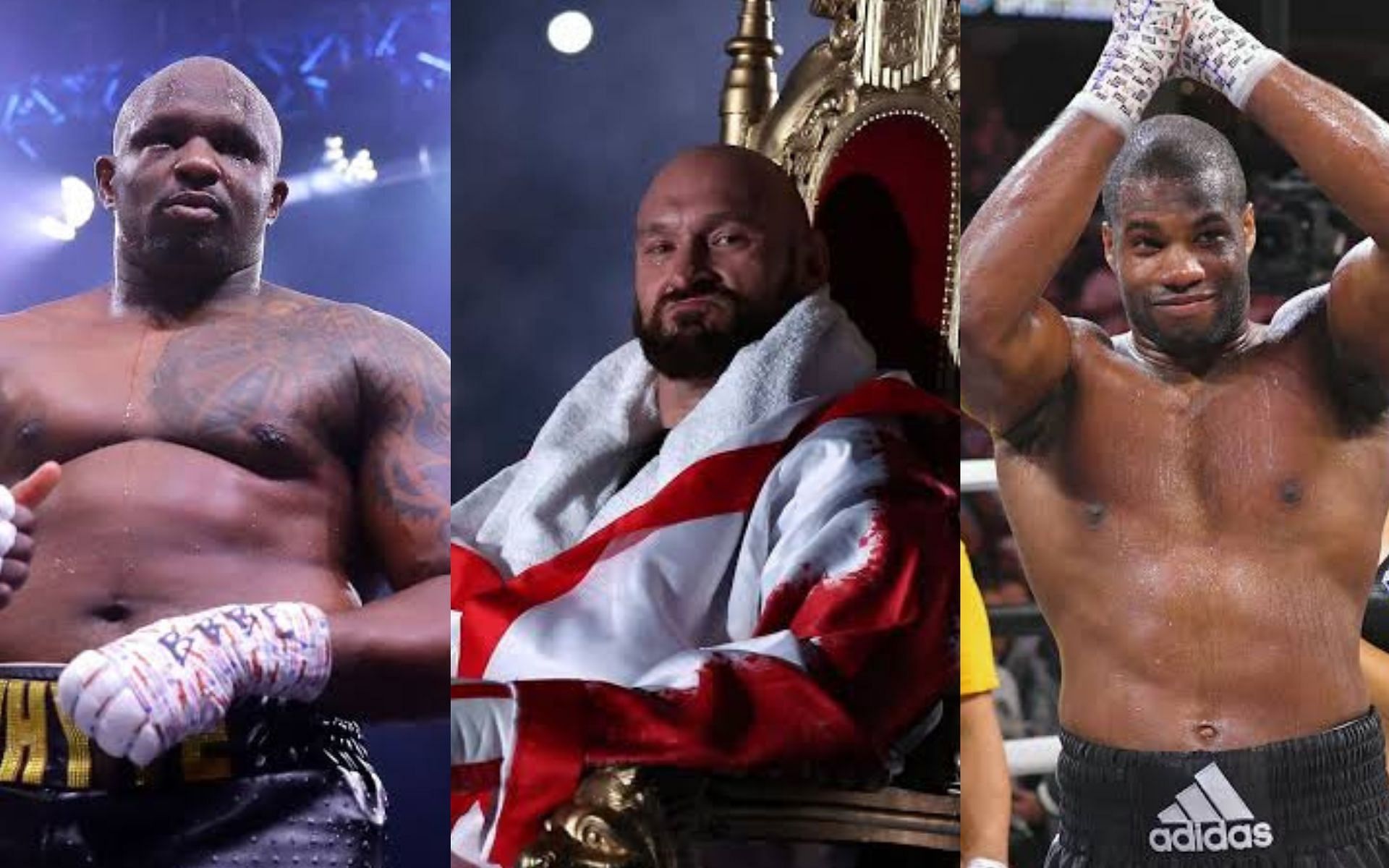 Tyson Fury (middle) advises Dillian Whyte (left) to take on Daniel Dubois (right) in an all-British heavyweight clash. (Photos by Getty Images)