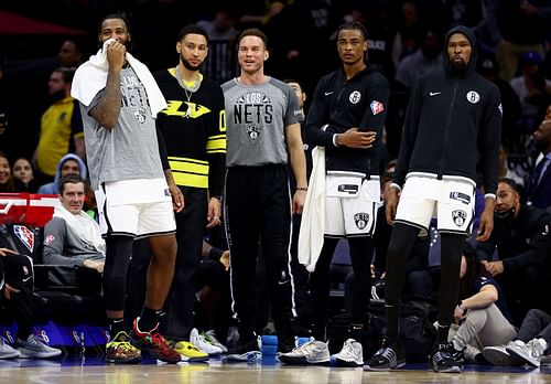 Brooklyn Nets bench against the Philadelphia 76ers