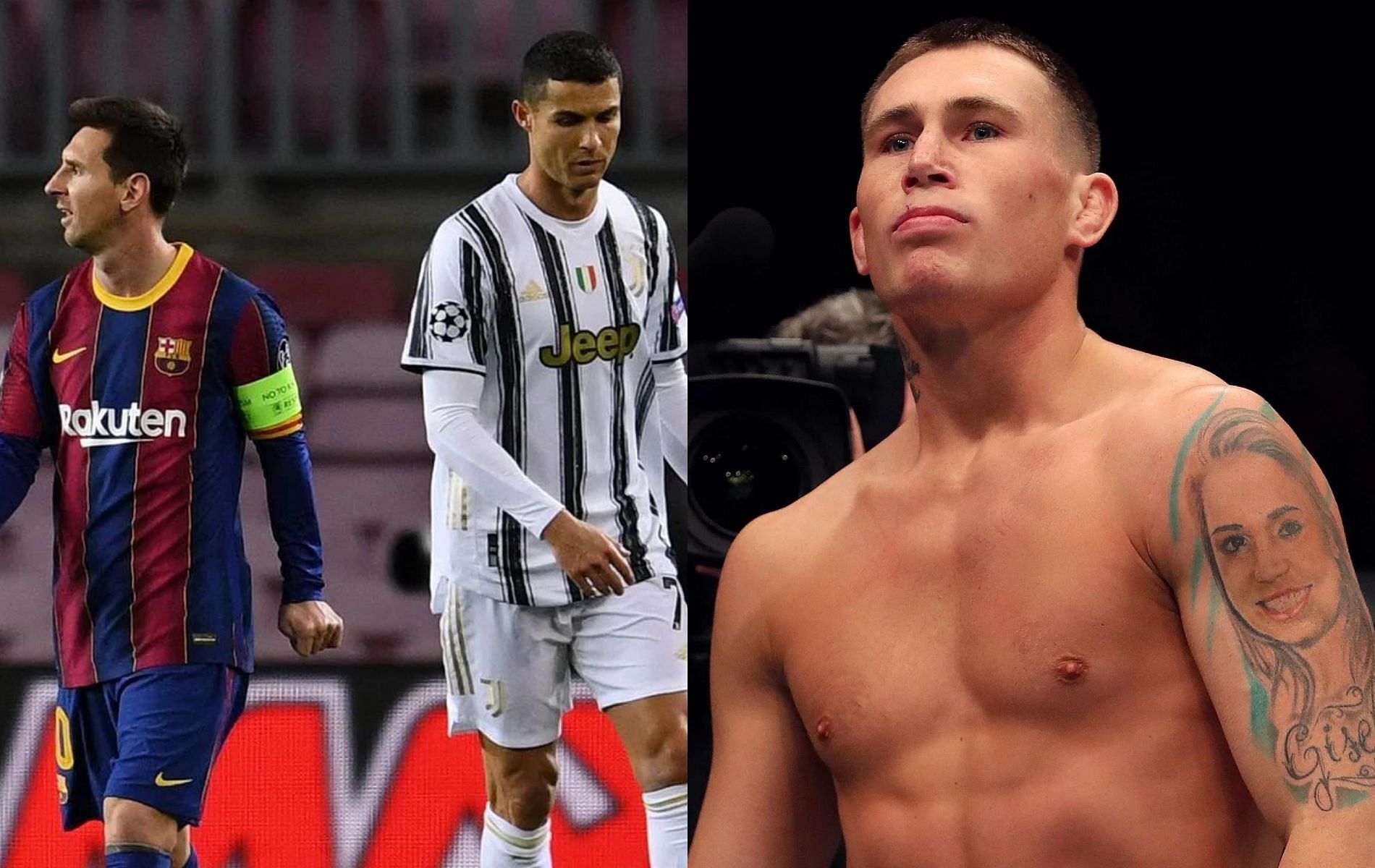 Lionel Messi (left), Cristiano Ronaldo (center) &amp; Darren Till (right)