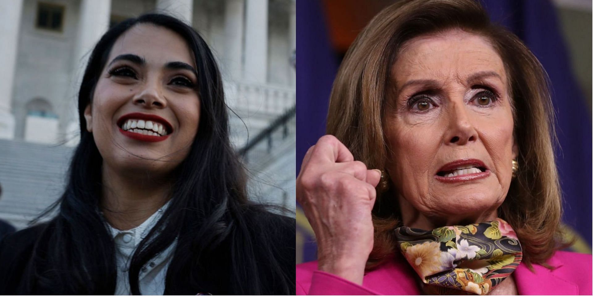 A video showing Nancy Pelosi allegedly elbowing Mayra Flores&rsquo; daughter went viral online (Image via Getty Images)