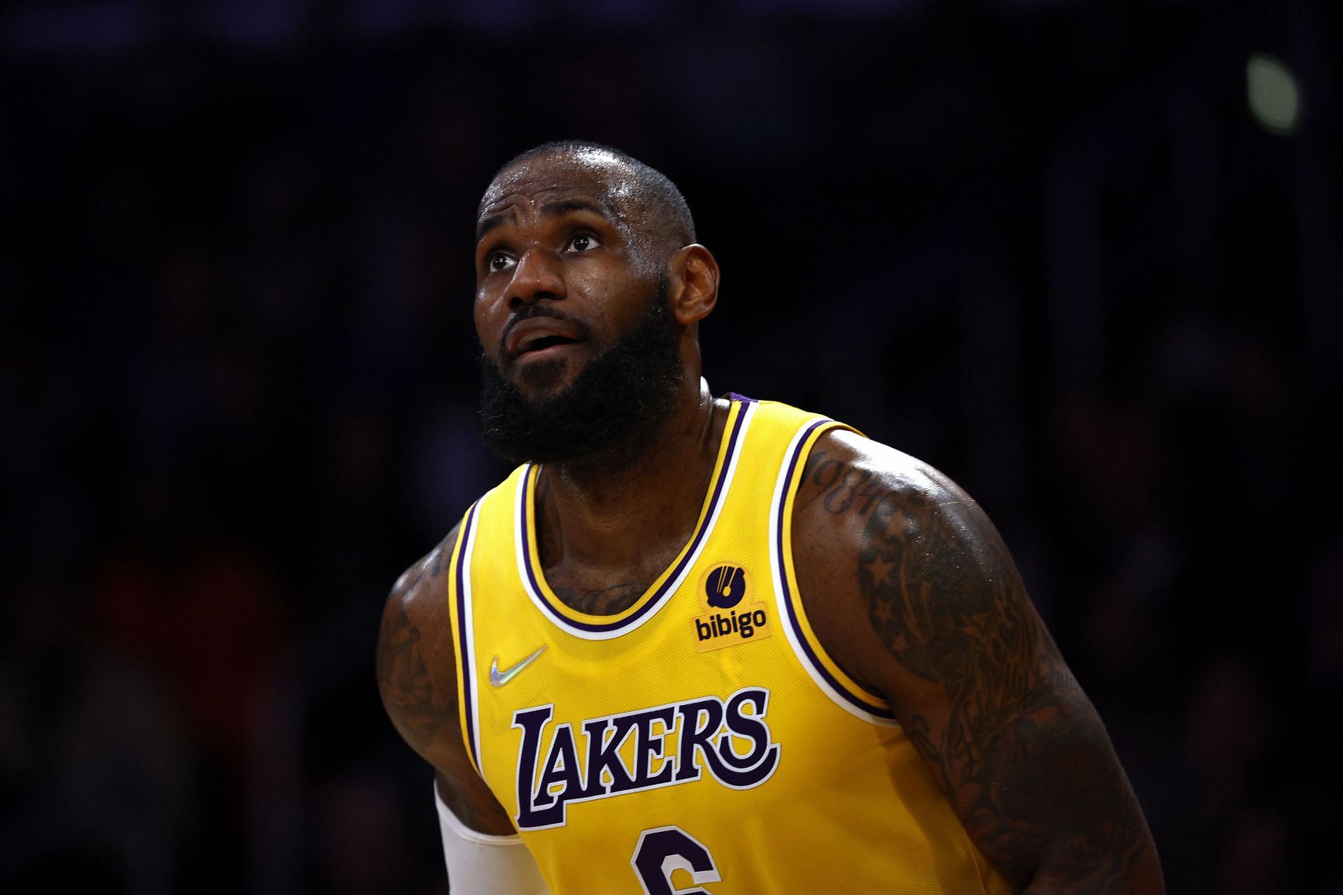 LeBron James of the LA Lakers looks on during a game