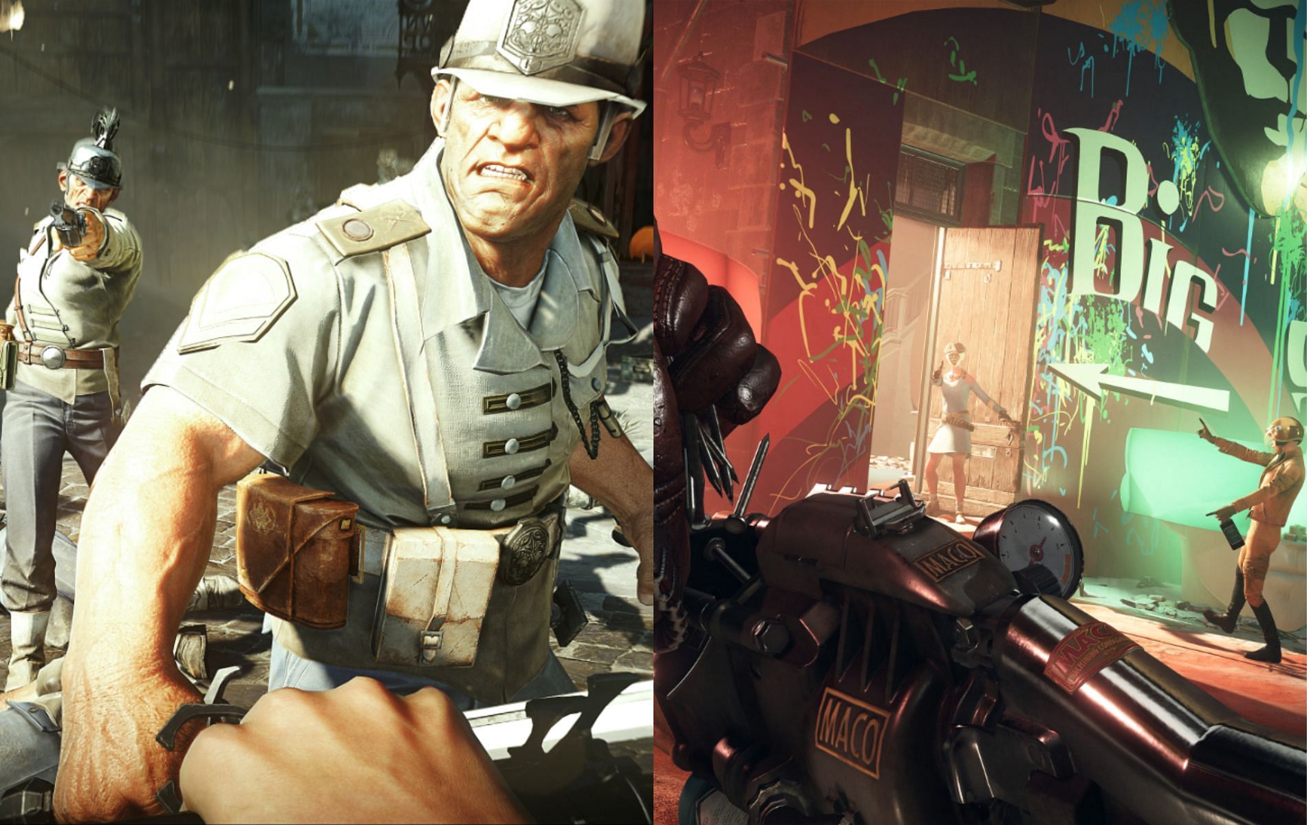 Although they&#039;re from the same developer, Dishonored 2 and Deathloop differ a lot when it comes to stealth mechanics (Image via Bethesda Softworks and Steam)