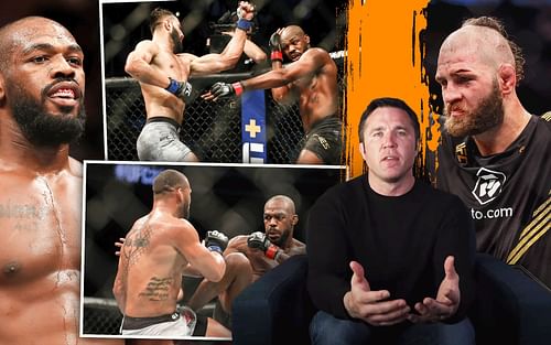 (L to R) Jon Jones, Jones vs. Dominick Reyes (top), Jones vs. Thiago Santos (bottom), Chael Sonnen [via Chael Sonnen on YouTube], Jiri Prochazka