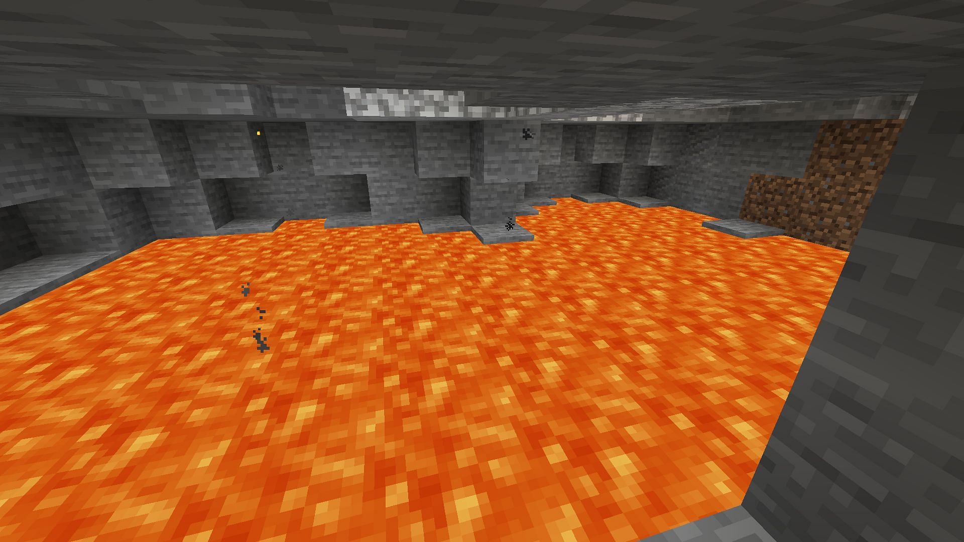 The underground lava pool near spawn (Image via Minecraft)