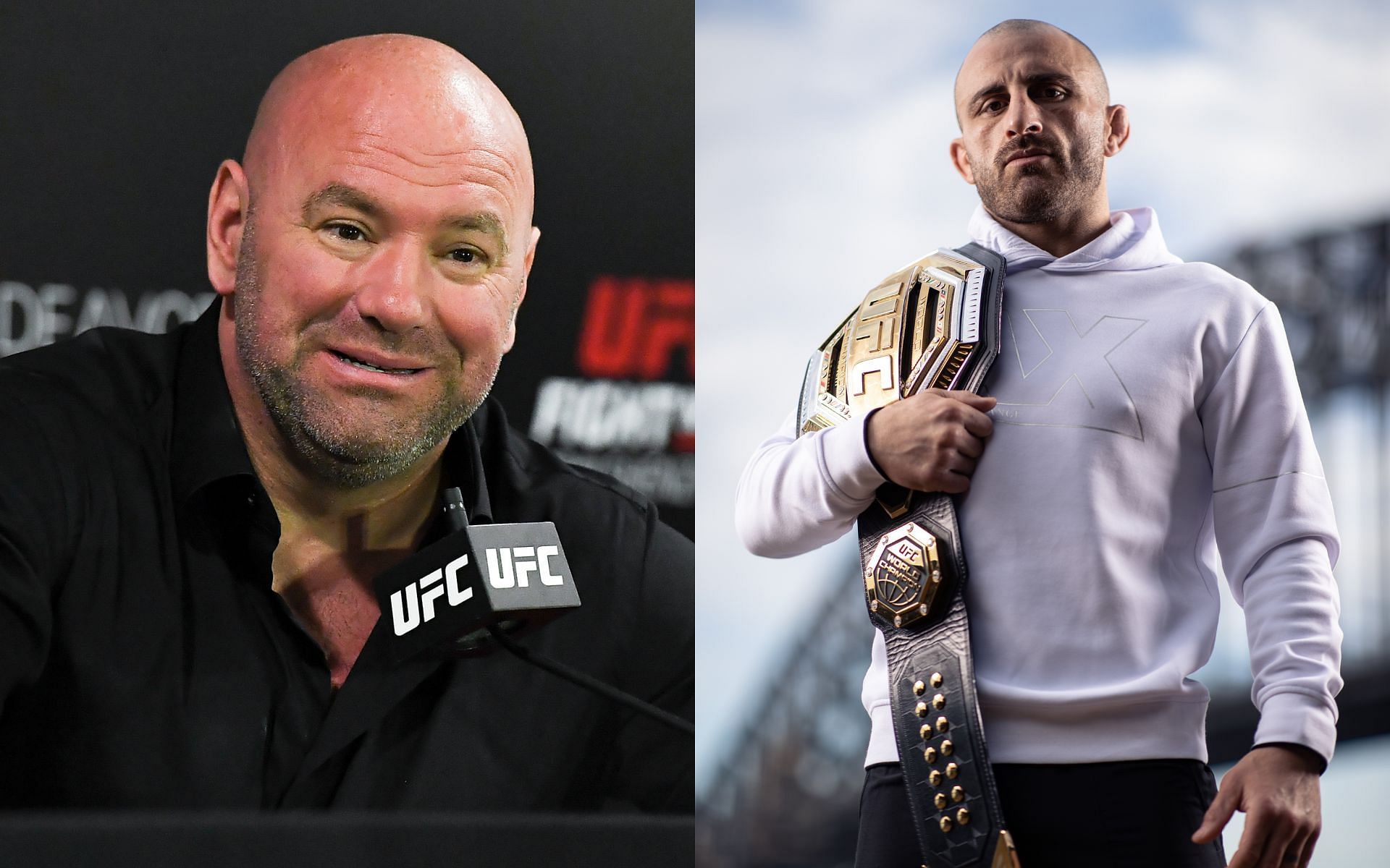 Dana White (left); Alexander Volkanovski (right)