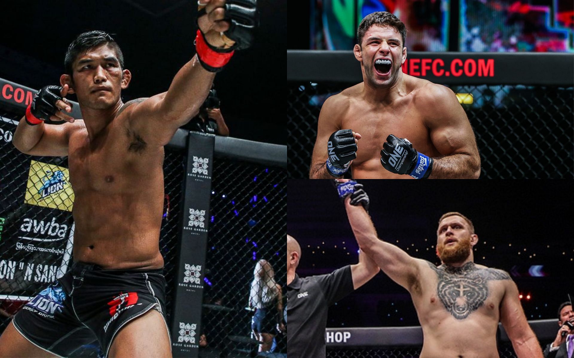  Aung La N Sang (left), Marcus Buchecha (top right) and Odie Delaney (bottom left) [Credit: ONE Championship]