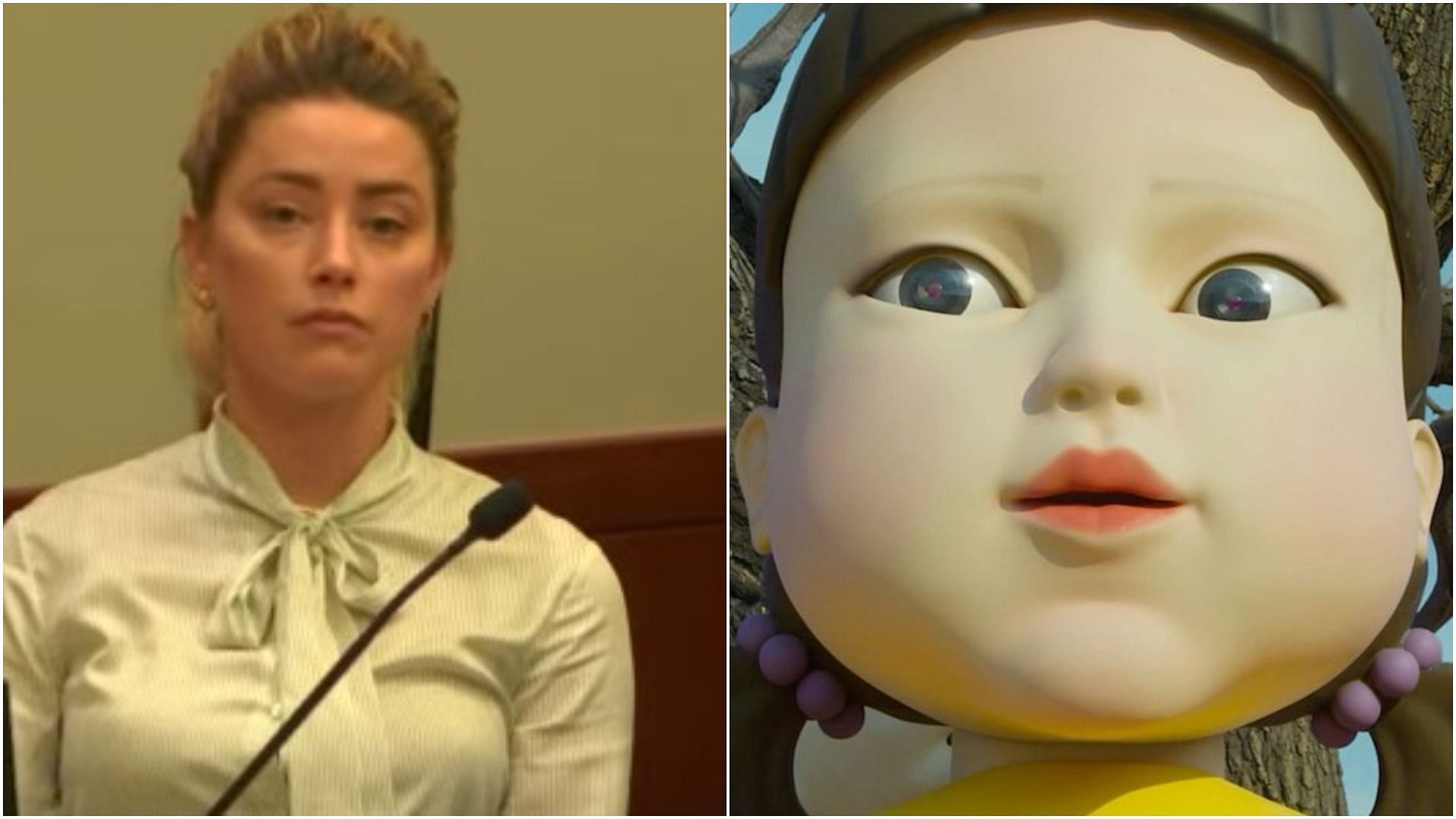Amber Heard Squid Game meme trend takes over the internet ahead of Season 2 release(Image via @YouTube/Law &amp;Crime, and @squidgame/Instagram)